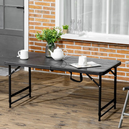 Outsunny Foldable Patio Dining Table for 4, Height Adjustable Outdoor Table for Garden, Lawn, Dark Grey 1