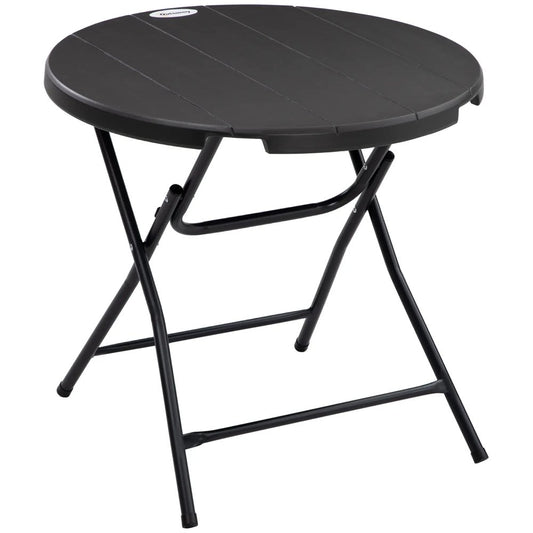 Outsunny Foldable Round Garden Table for 4, Outdoor Dining Table with HDPE Tabletop and Steel Frame, 80 x 80 x 73 cm, Dark Grey 