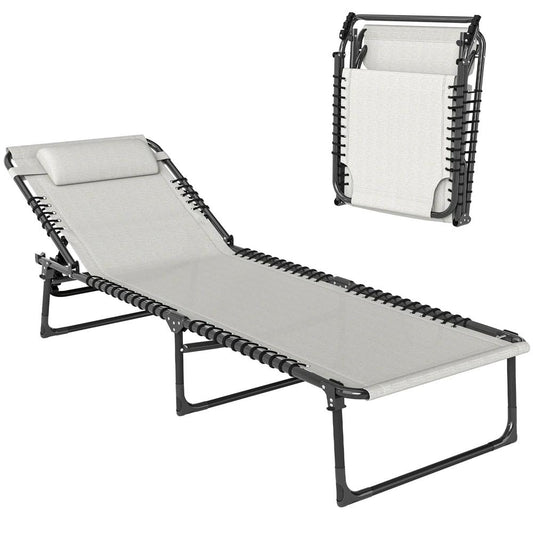 Outsunny Foldable Sun Lounger, Outdoor 4 Level Adjustable Backrest Reclining Chaise Chair, Steel Frame Recliner Chair for Camping, Hiking 
