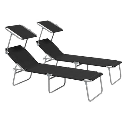 Outsunny Foldable Sun Lounger Set of 2 with Sun Shade & Adjustable Backrest - Black 10