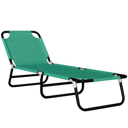 Outsunny Foldable Sun Lounger with 5-Position Adjustable Backrest, Outdoor Portable Recliner Chaise Lounge Chair, Green 