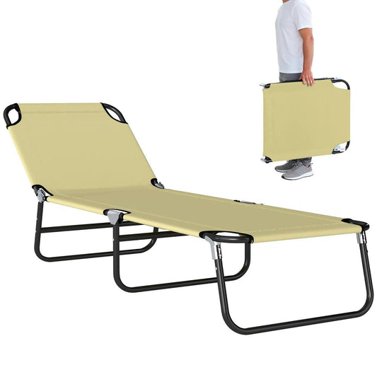 Outsunny Foldable Sun Lounger with 5-Position Adjustable Backrest, Outdoor Portable Recliner Chaise Lounge Chair with Oxford Fabric for Patio, Beach, Garden, Camping 