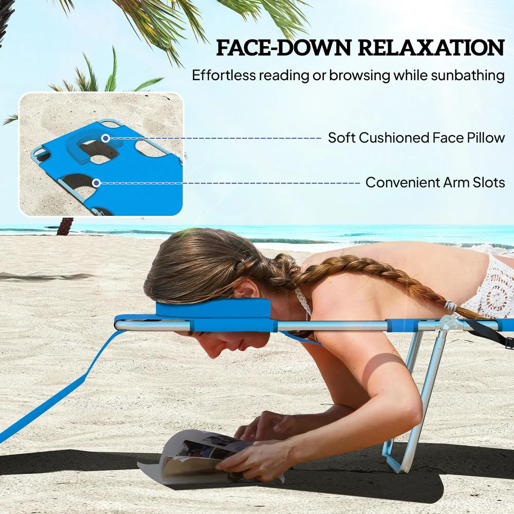 Outsunny Foldable Sun Lounger with Reading Hole 4