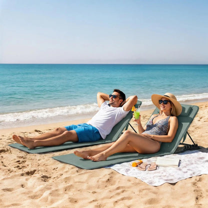 Outsunny Foldable Sun Loungers Set of 2, Portable Folding Beach Lounger with 4-level Adjustable Backrest, Grey 1
