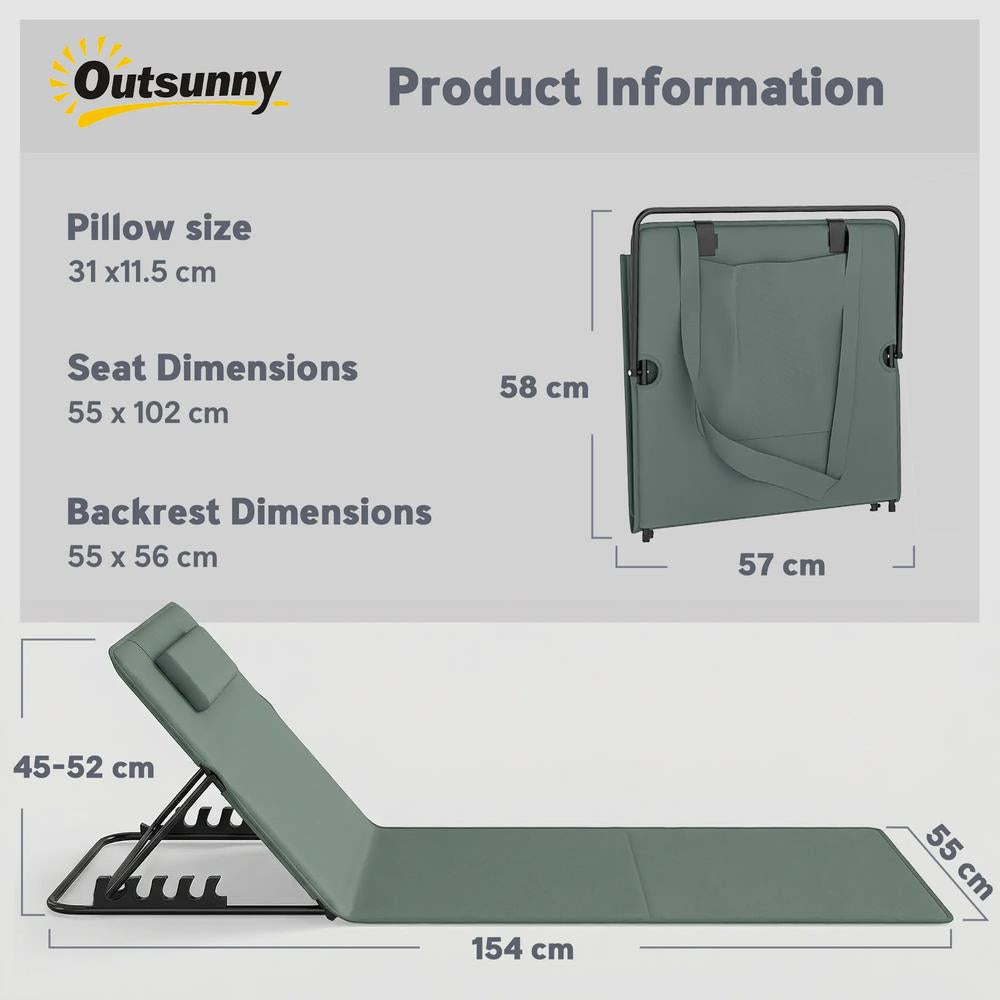 Outsunny Foldable Sun Loungers Set of 2, Portable Folding Beach Lounger with 4-level Adjustable Backrest, Grey 2
