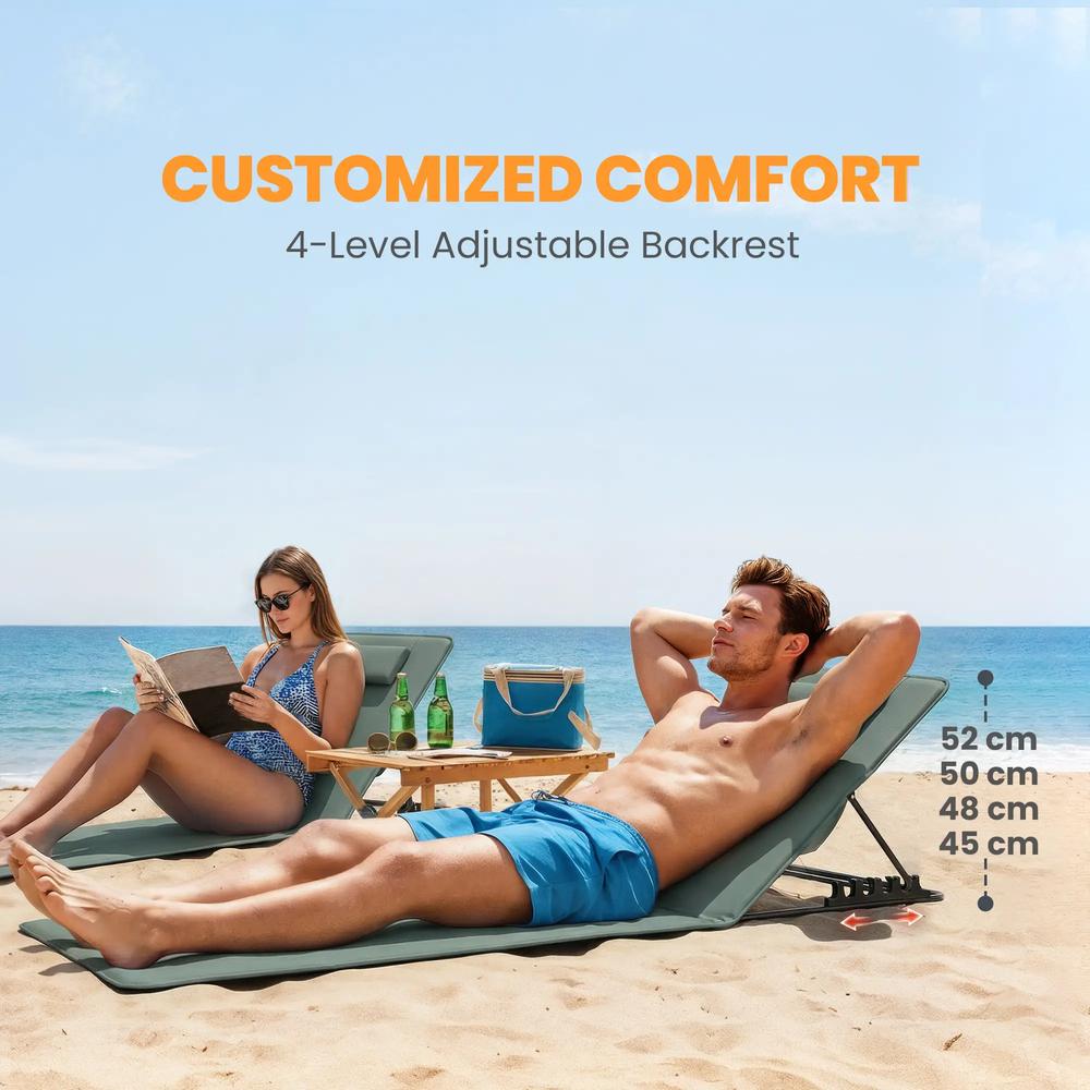 Outsunny Foldable Sun Loungers Set of 2, Portable Folding Beach Lounger with 4-level Adjustable Backrest, Grey 3