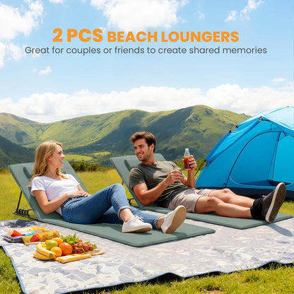 Outsunny Foldable Sun Loungers Set of 2, Portable Folding Beach Lounger with 4-level Adjustable Backrest, Grey 4