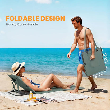 Outsunny Foldable Sun Loungers Set of 2, Portable Folding Beach Lounger with 4-level Adjustable Backrest, Grey 5