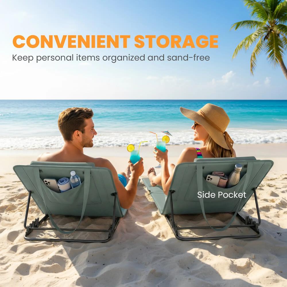 Outsunny Foldable Sun Loungers Set of 2, Portable Folding Beach Lounger with 4-level Adjustable Backrest, Grey 6