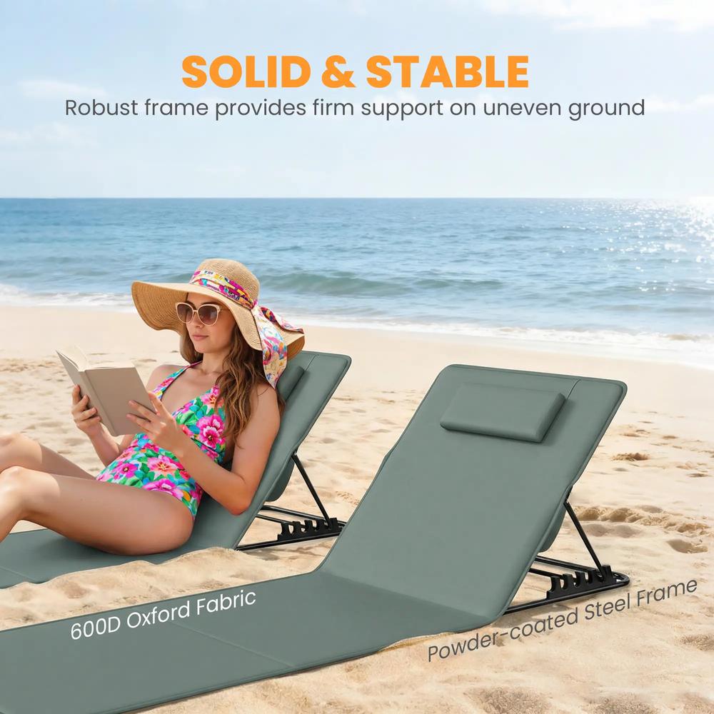 Outsunny Foldable Sun Loungers Set of 2, Portable Folding Beach Lounger with 4-level Adjustable Backrest, Grey 7