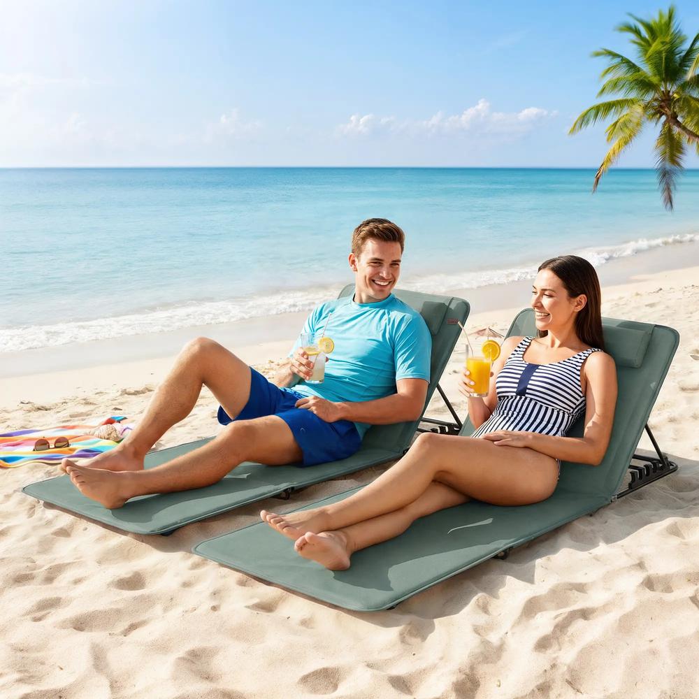 Outsunny Foldable Sun Loungers Set of 2, Portable Folding Beach Lounger with 4-level Adjustable Backrest, Grey 9