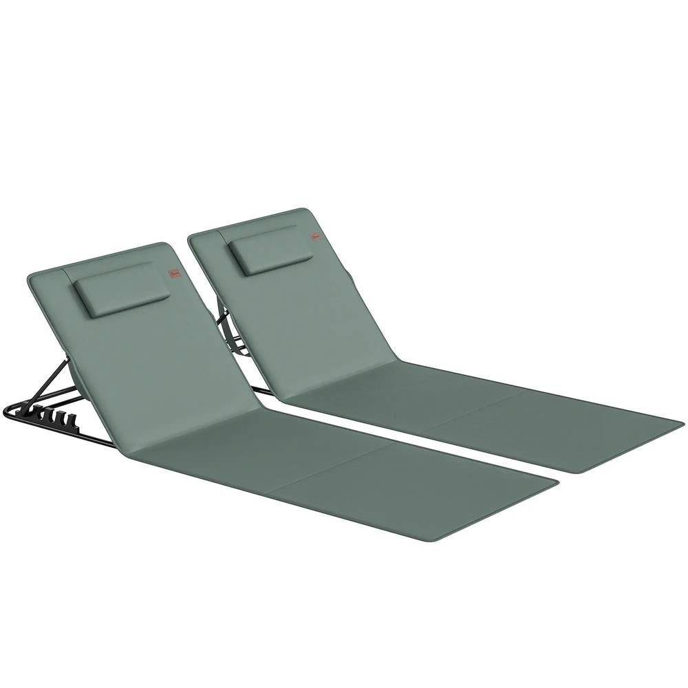 Outsunny Foldable Sun Loungers Set of 2, Portable Folding Beach Lounger with 4-level Adjustable Backrest, Grey 