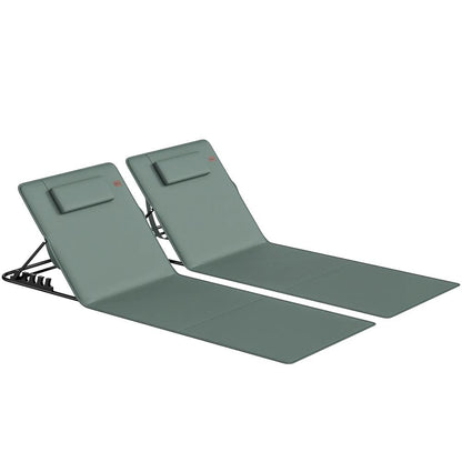 Outsunny Foldable Sun Loungers Set of 2, Portable Folding Beach Lounger with 4-level Adjustable Backrest, Grey 