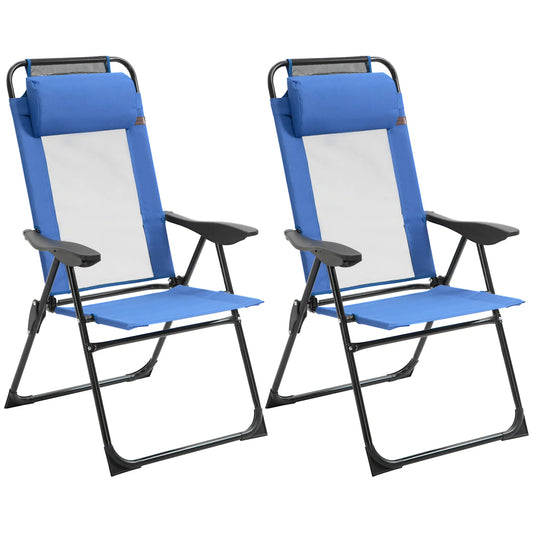 Outsunny Folding Garden Chairs Set of 2, 5-Position Recliner Camping Chair with High Back, All Weather Texteline Seat, Portable Outdoor Dining Chairs with Headrests for Patio, Picnic 