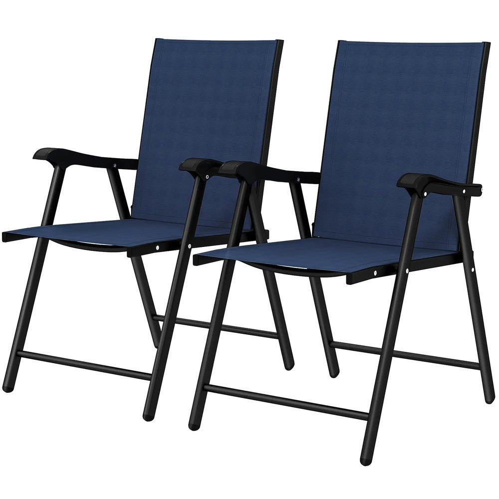 Outsunny Folding Garden Chairs Set of 2, Foldable Garden Dining Chairs with High Back, Armrests, Texteline Seat 10