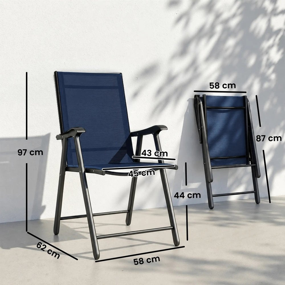 Outsunny Folding Garden Chairs Set of 2, Foldable Garden Dining Chairs with High Back, Armrests, Texteline Seat 2