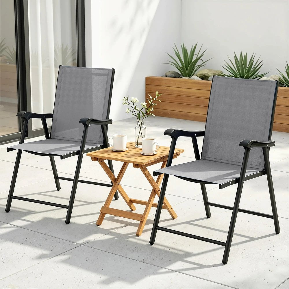 Outsunny Folding Garden Chairs Set of 2, Foldable Garden Dining Chairs with High Back, Armrests, Texteline Seat 24