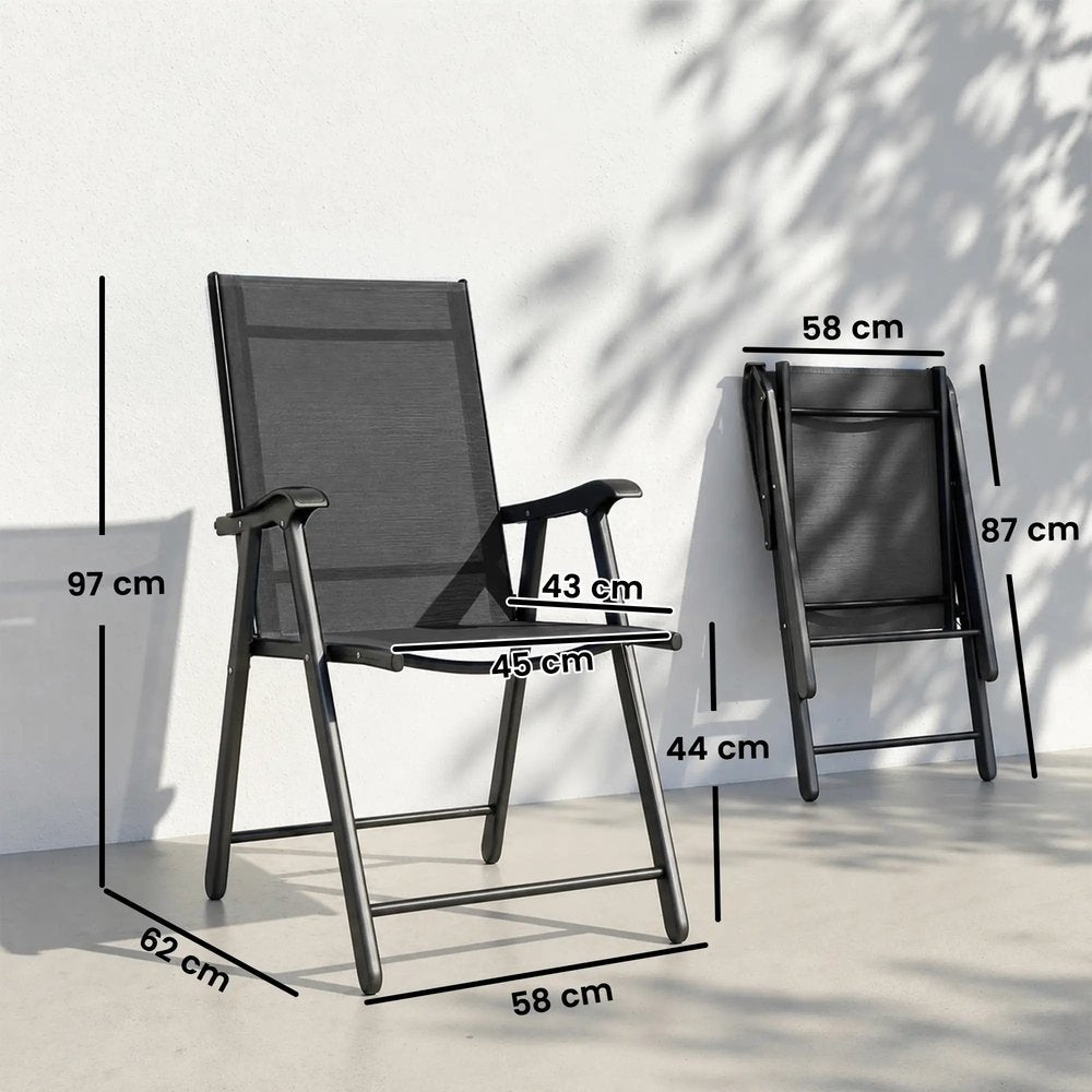 Outsunny Folding Garden Chairs Set of 2, Foldable Garden Dining Chairs with High Back, Armrests, Texteline Seat 28