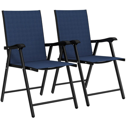 Outsunny Folding Garden Chairs Set of 2, Foldable Garden Dining Chairs with High Back, Armrests, Texteline Seat 