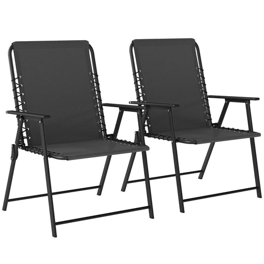 Outsunny Folding Garden Chairs Set of 2, Outdoor Dining Chairs with Wide Texteline Seat, High Back and Armrests, Black 84K-178V00BK 