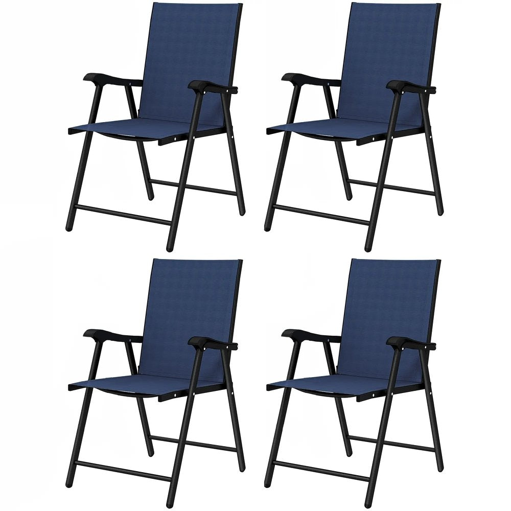 Outsunny Folding Garden Chairs Set of 4, Foldable Garden Dining Chairs with High Back, Armrests, Texteline Seat 14