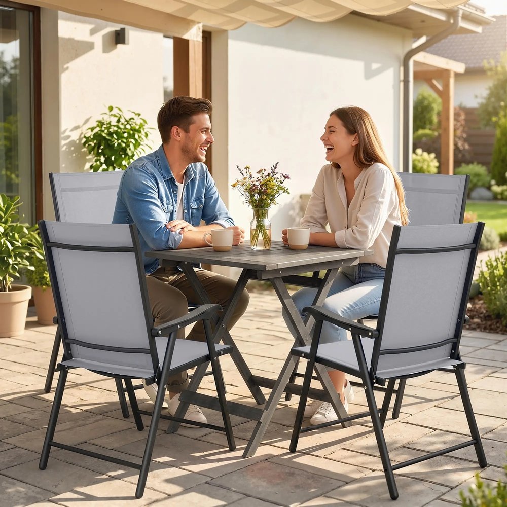 Outsunny Folding Garden Chairs Set of 4, Foldable Garden Dining Chairs with High Back, Armrests, Texteline Seat 16