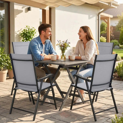 Outsunny Folding Garden Chairs Set of 4, Foldable Garden Dining Chairs with High Back, Armrests, Texteline Seat 16