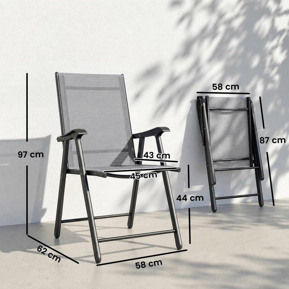 Outsunny Folding Garden Chairs Set of 4, Foldable Garden Dining Chairs with High Back, Armrests, Texteline Seat 17