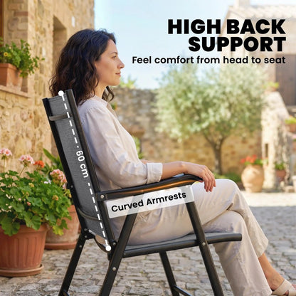 Outsunny Folding Garden Chairs Set of 4, Foldable Garden Dining Chairs with High Back, Armrests, Texteline Seat 18