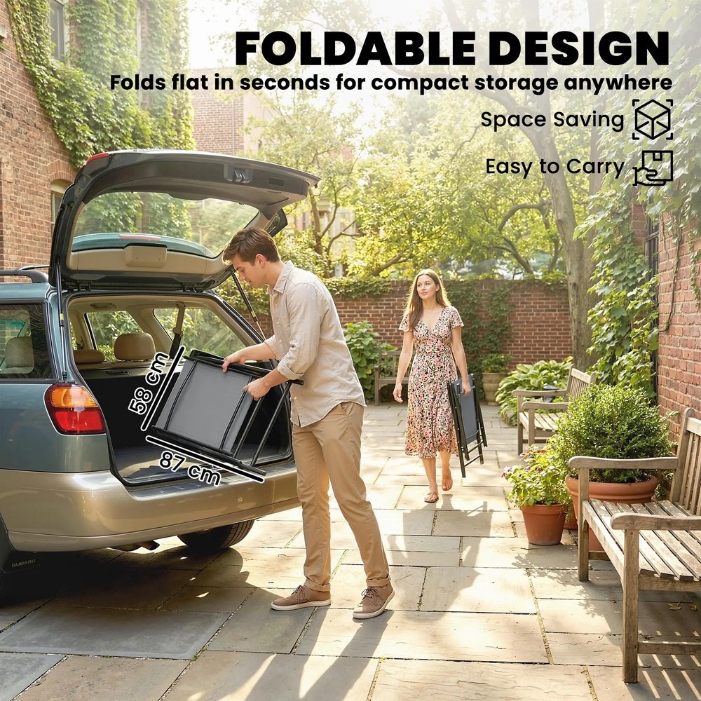 Outsunny Folding Garden Chairs Set of 4, Foldable Garden Dining Chairs with High Back, Armrests, Texteline Seat 19