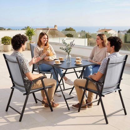 Outsunny Folding Garden Chairs Set of 4, Foldable Garden Dining Chairs with High Back, Armrests, Texteline Seat 23