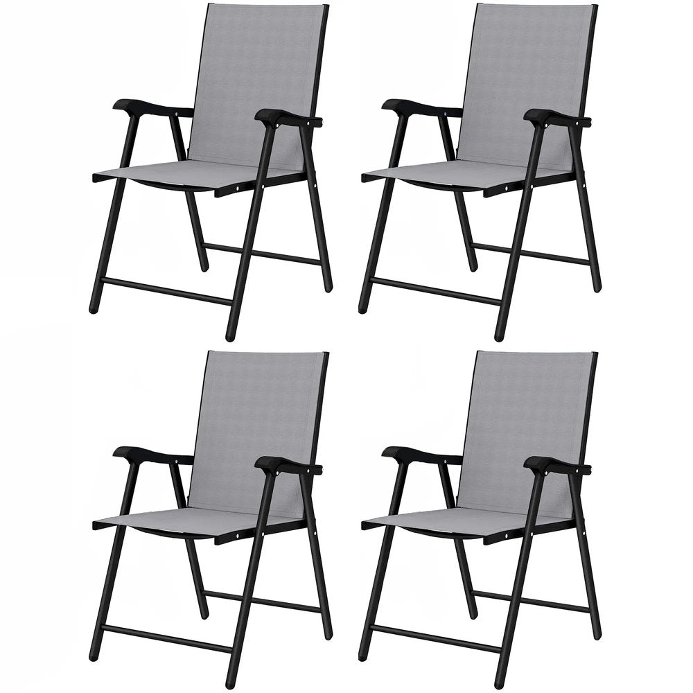 Outsunny Folding Garden Chairs Set of 4, Foldable Garden Dining Chairs with High Back, Armrests, Texteline Seat 25