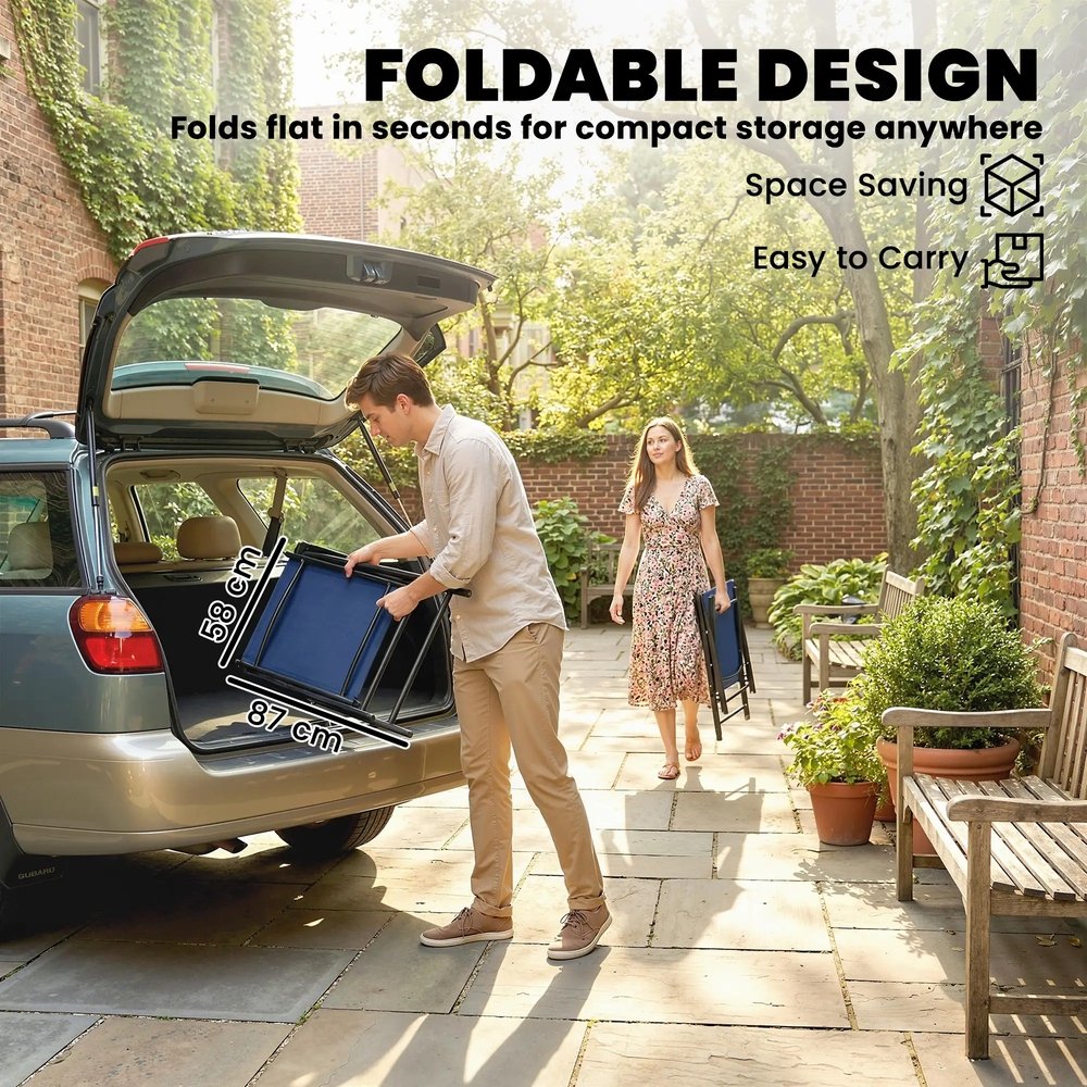 Outsunny Folding Garden Chairs Set of 4, Foldable Garden Dining Chairs with High Back, Armrests, Texteline Seat 4