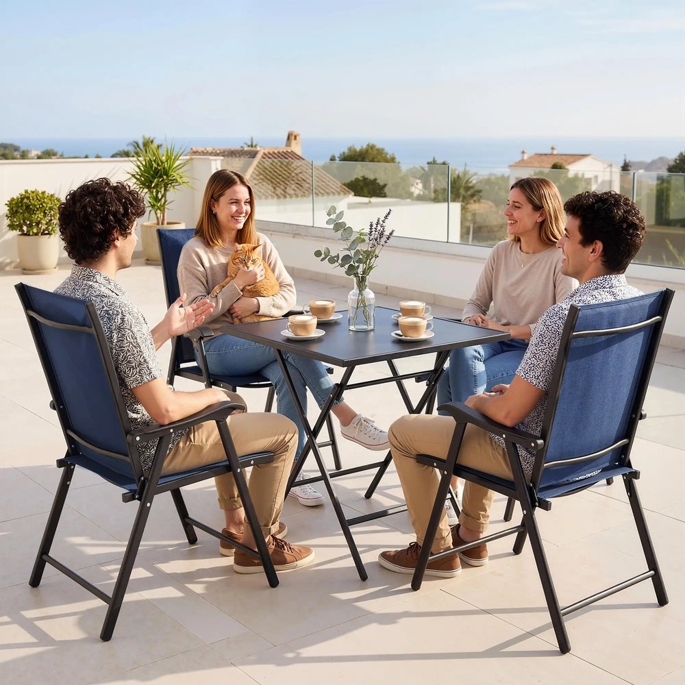 Outsunny Folding Garden Chairs Set of 4, Foldable Garden Dining Chairs with High Back, Armrests, Texteline Seat 8