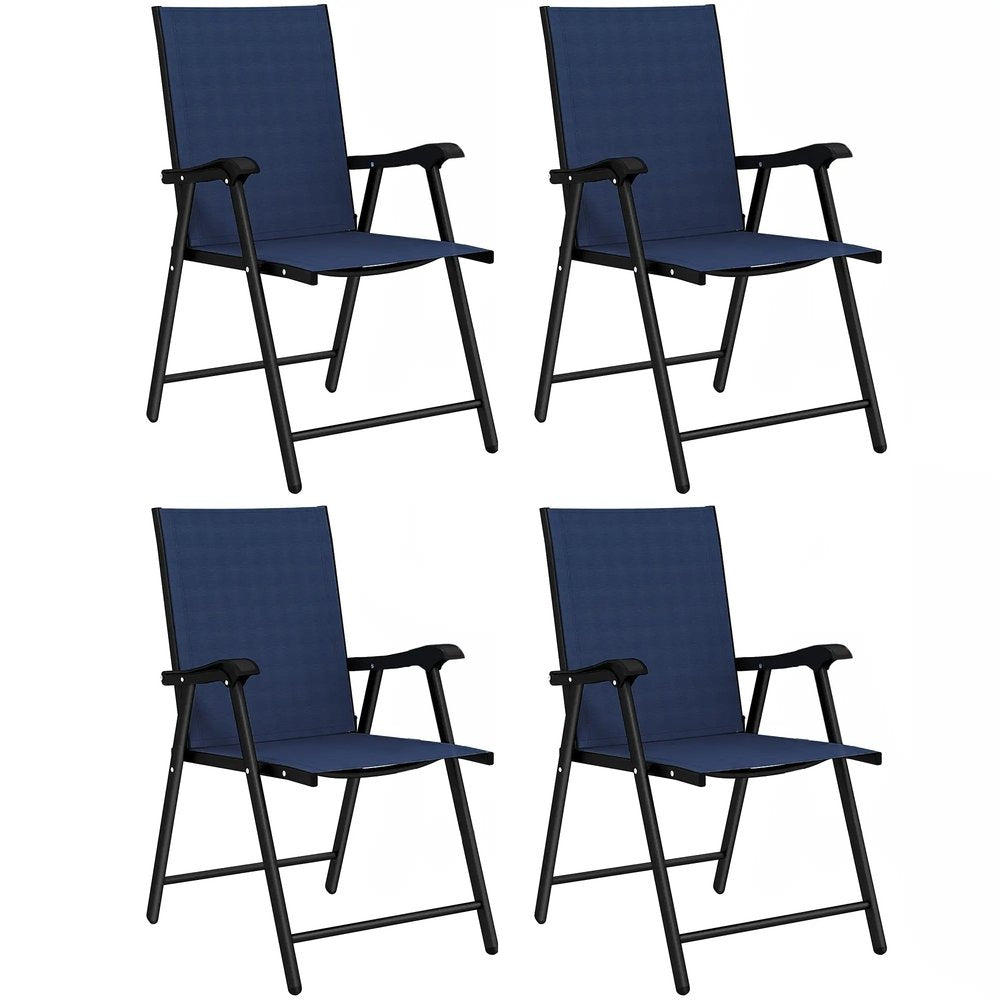 Outsunny Folding Garden Chairs Set of 4, Foldable Garden Dining Chairs with High Back, Armrests, Texteline Seat 