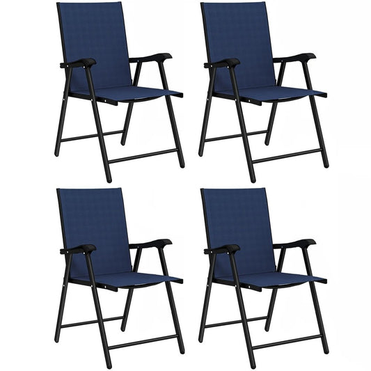 Outsunny Folding Garden Chairs Set of 4, Foldable Garden Dining Chairs with High Back, Armrests, Texteline Seat 
