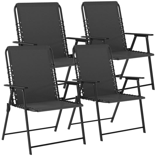 Outsunny Folding Garden Chairs Set of 4, Outdoor Dining Chairs with Wide Texteline Seat, High Back and Armrests, Black 84K-178V01BK 