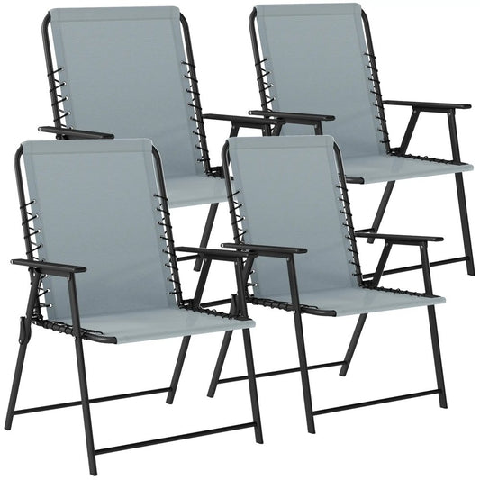 Outsunny Folding Garden Chairs Set of 4, Outdoor Dining Chairs with Wide Texteline Seat, High Back and Armrests, Light Grey 