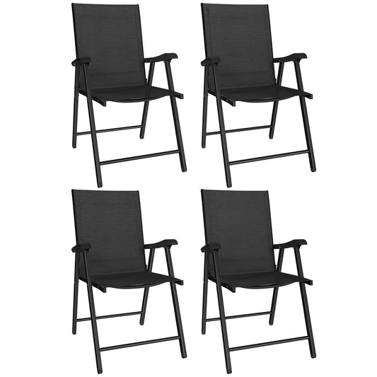 Outsunny Folding Garden Chairs Set of 4 with High Back, Armrests, Texteline Seat, Black 