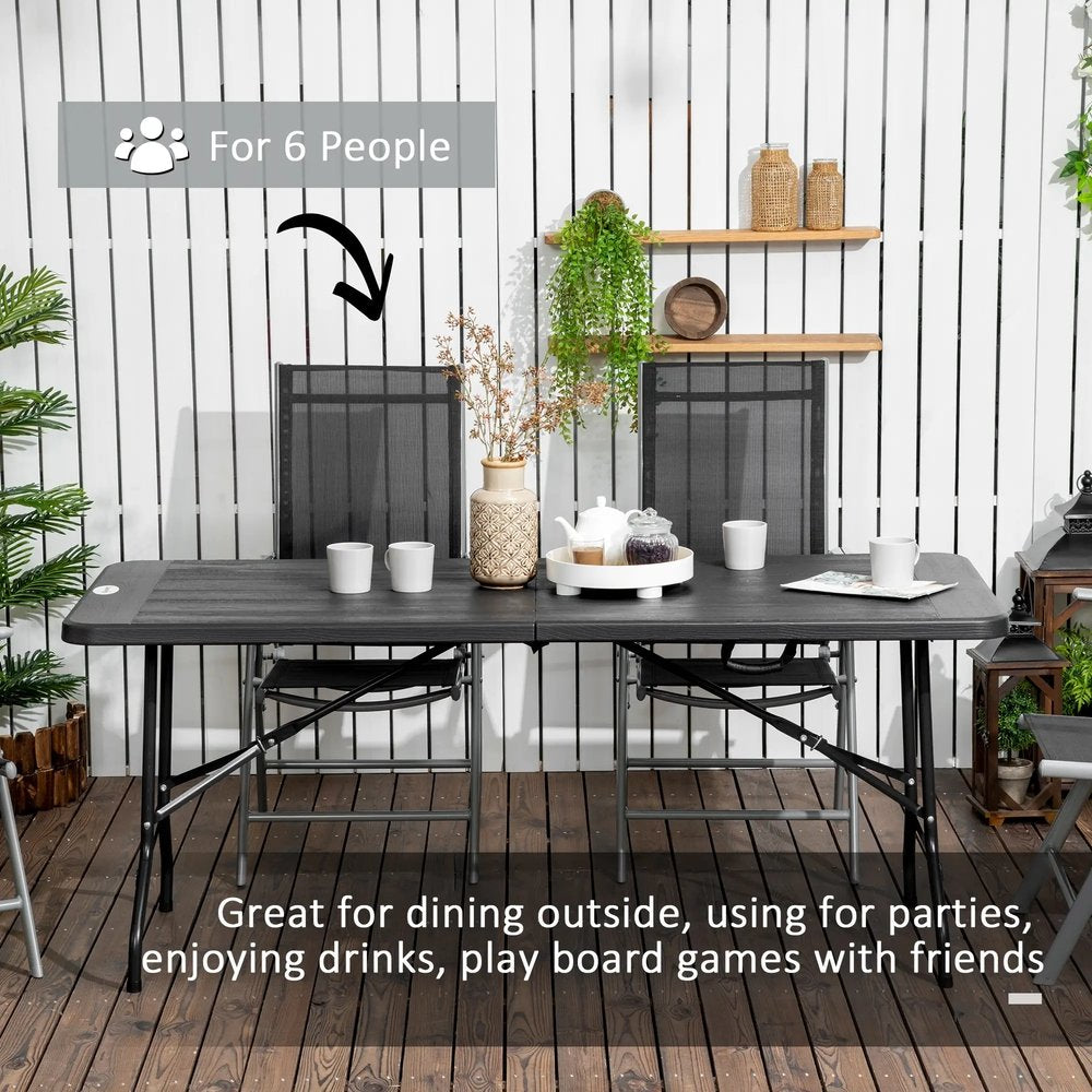 Outsunny Folding Garden Dining Table for 6, Rectangular Outdoor Dining Table with HDPE Tabletop, Foldable Garden Table with Steel Frame for Balcony, Porch, Charcoal Grey 3