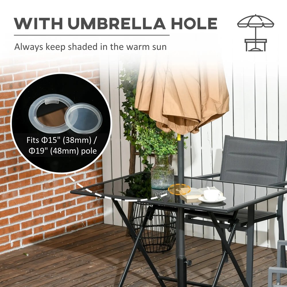 Outsunny Folding Outdoor Dining Table for 6, Rectangle Garden Table Tempered Glass Top with Parasol Hole for Patio, Balcony, Terrace, 110 x 70 x 70 cm, Black 3