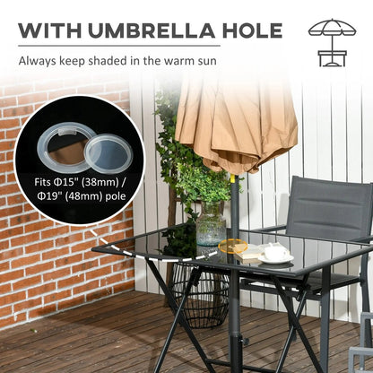 Outsunny Folding Outdoor Dining Table for 6, Rectangle Garden Table Tempered Glass Top with Parasol Hole for Patio, Balcony, Terrace, 110 x 70 x 70 cm, Black 3