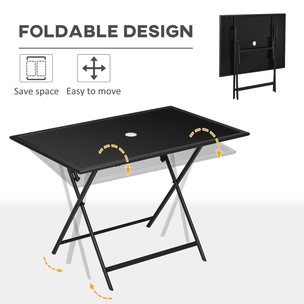 Outsunny Folding Outdoor Dining Table for 6, Rectangle Garden Table Tempered Glass Top with Parasol Hole for Patio, Balcony, Terrace, 110 x 70 x 70 cm, Black 4