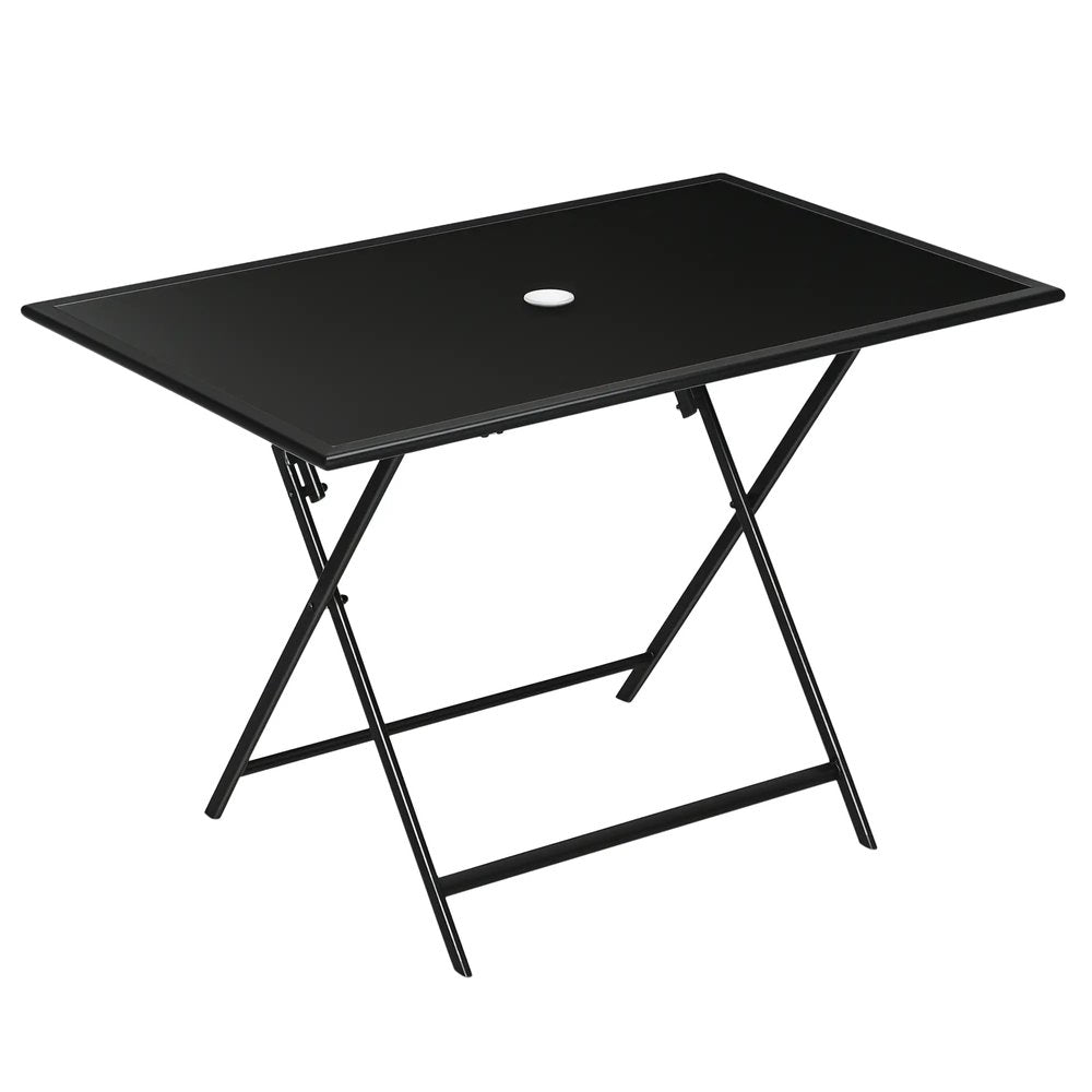 Outsunny Folding Outdoor Dining Table for 6, Rectangle Garden Table Tempered Glass Top with Parasol Hole for Patio, Balcony, Terrace, 110 x 70 x 70 cm, Black 9