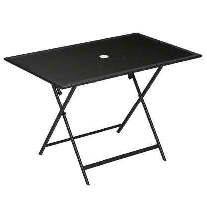 Outsunny Folding Outdoor Dining Table for 6, Rectangle Garden Table Tempered Glass Top with Parasol Hole for Patio, Balcony, Terrace, 110 x 70 x 70 cm, Black 