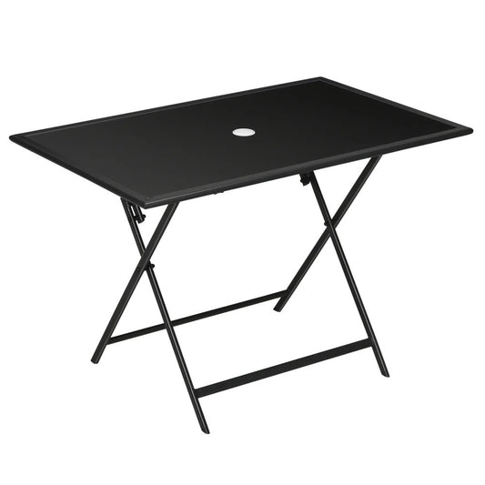 Outsunny Folding Outdoor Dining Table for 6, Rectangle Garden Table Tempered Glass Top with Parasol Hole for Patio, Balcony, Terrace, 110 x 70 x 70 cm, Black 