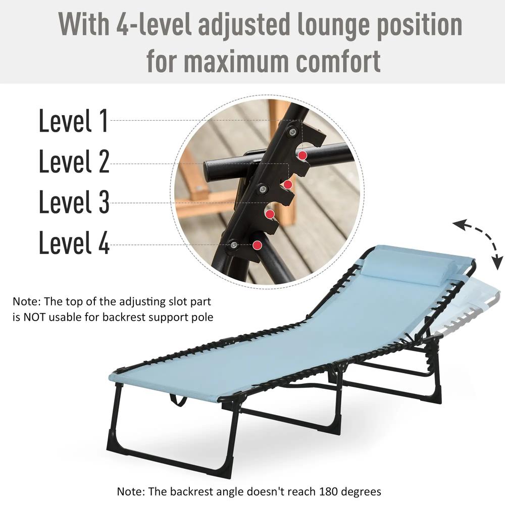Outsunny Folding Sun Lounger Beach Chaise Chair Garden Cot Camping Recliner with 4 Position Adjustable, Baby Blue 3