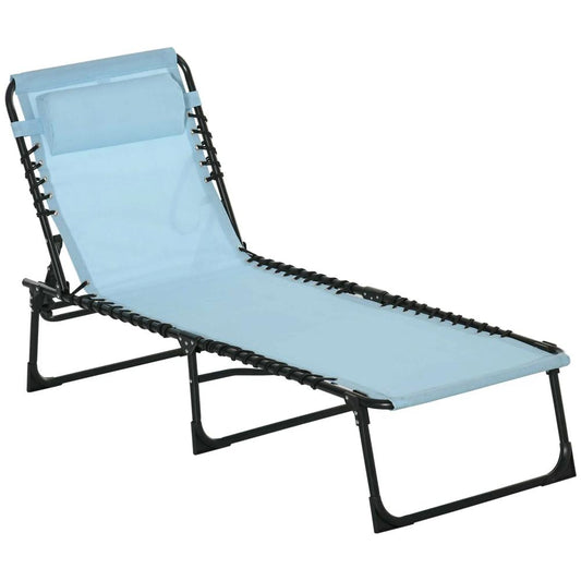 Outsunny Folding Sun Lounger Beach Chaise Chair Garden Cot Camping Recliner with 4 Position Adjustable, Baby Blue 