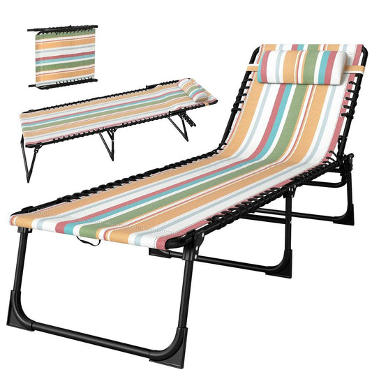 Outsunny Folding Sun Lounger Beach Chaise Chair Garden Reclining Cot Camping Recliner with 4 Position Adjustable Multicolored 