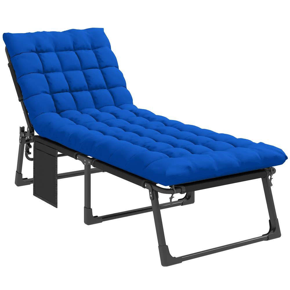 Outsunny Folding Sun Lounger for Garden, 5-Position Oversized Camping Bed Recliner with Cushions 11